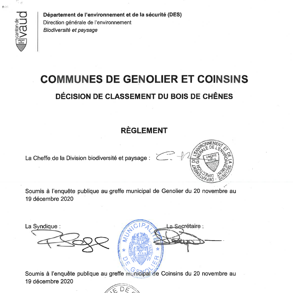 association du bois de chênes de Genolier